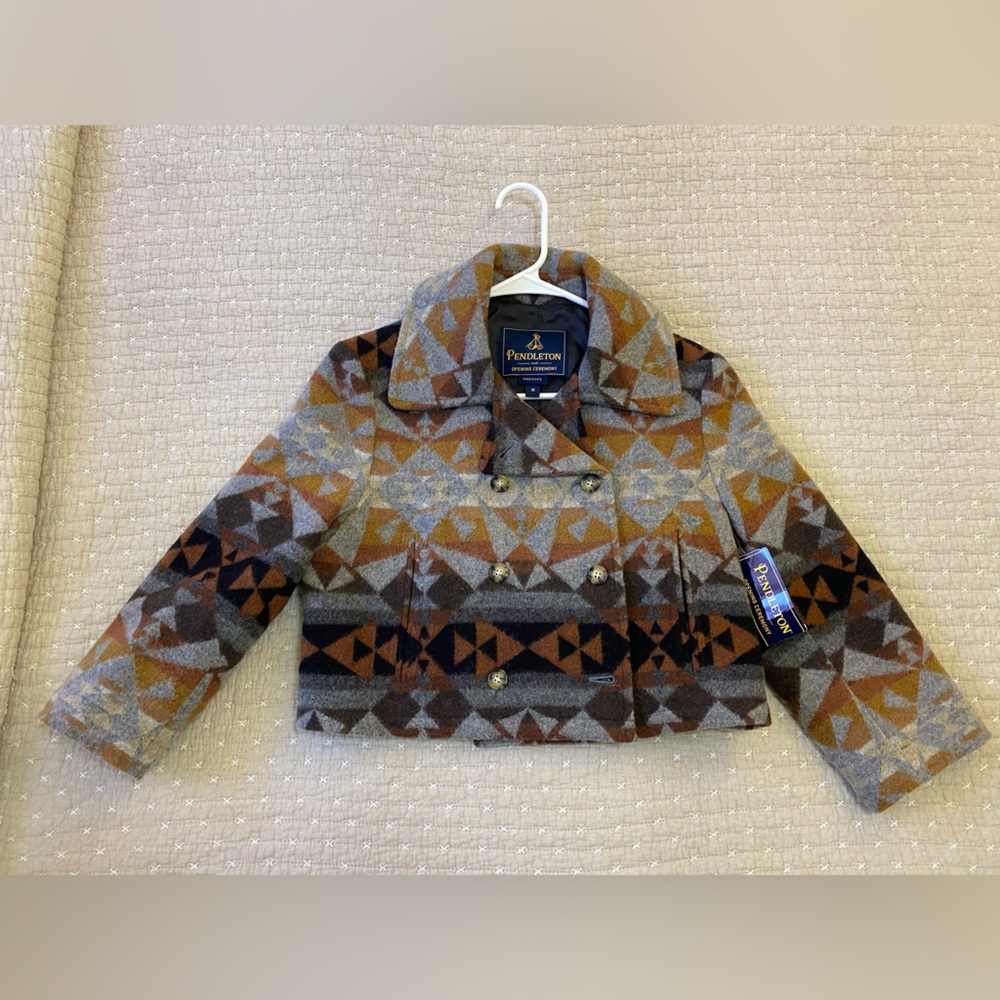 Pendleton Multicolor Geometric Wool Crop Coat NWT - image 1